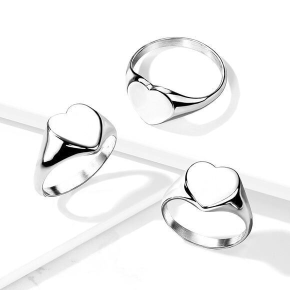 Flat Heart Top 316L Stainless Steel Ring 11mm width size 8 - Picture 1 of 2